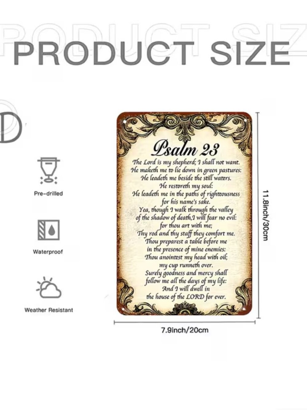 Psalm 23 Metal Wall Art Spiritual Decor Christian Home Blessing 8x12" Sign - Picture 5 of 5
